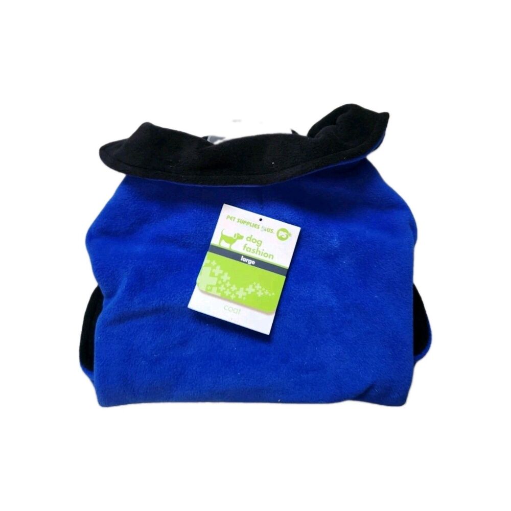 NWT Pet Supplies Plus Dog Coat Jacket Large Blue Black Fleece Warm Collared